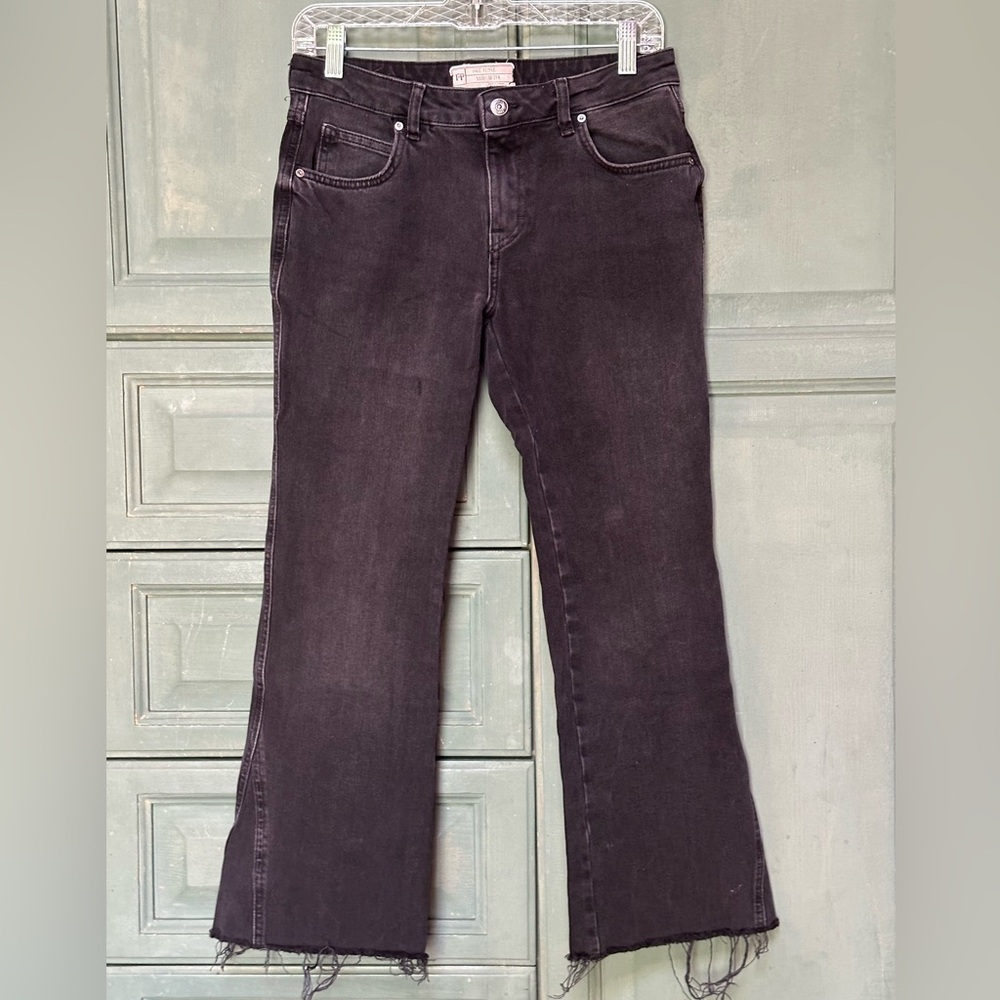 Free People Black Flare Jeans with Frayed Hem